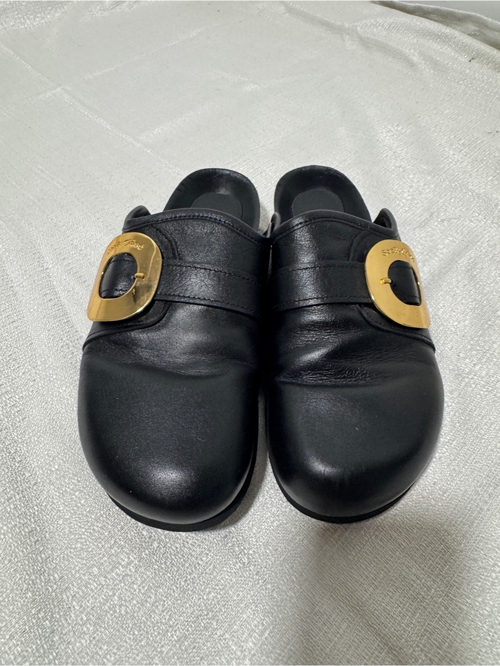 See by Chloé Black Leather Buckle Mules Slides Cork Sole EU 39 US 8.5